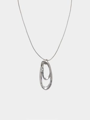 Long Cut-out Double Oval Pendant Necklace