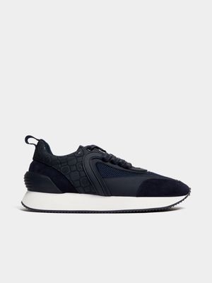 Fabiani Men's Mesh and Leather Navy Runner Sneakers