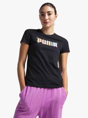 Womens Puma Essential Graphic Black Tee