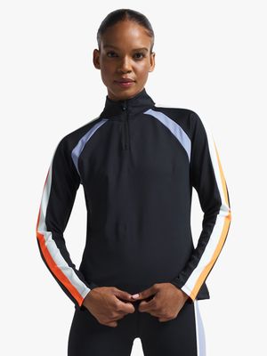 Womens TS Performance 1/4 Zip Black/Purple/Orange Top