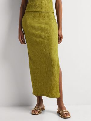 Waffle Knit Slit Hem Maxi Skirt