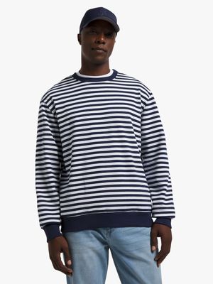 Men's Navy & White Striped Sweat Top