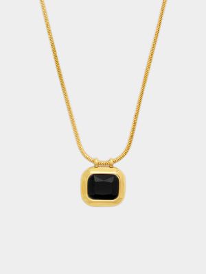 Stainless Steel 18ct Gold Plated Waterproof Retro Black Stone Pendant on Chain