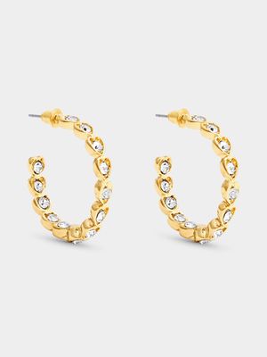 Gold Tone Heart Stone Hoops