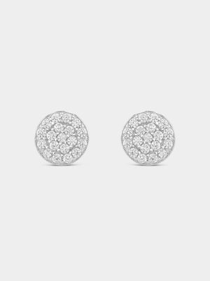 Sterling Silver Cubic Zirconia Pave Round Stud Earrings