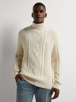 Fabiani Men's Fisherman Ecru Cable Knit Jersey