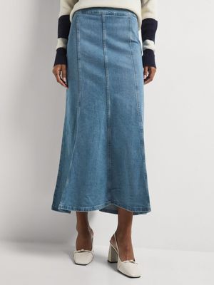 News Denim Panelled Maxi Skirt