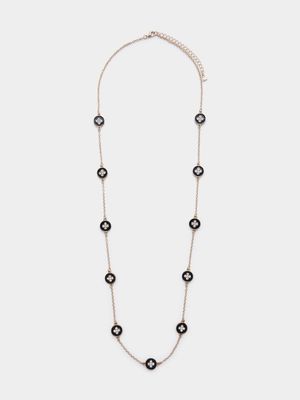 Enamel Clover Disc Lariat Necklace