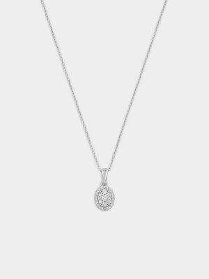 Sterling Silver Cubic Zirconia Oval Halo Pendant