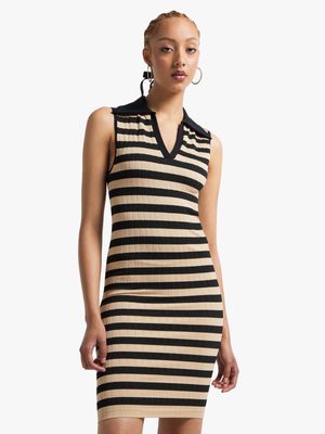 Women's Stripe Seamless Johnny Collar Dress