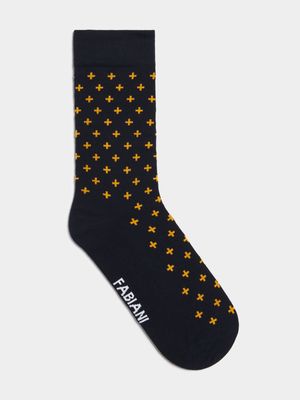 Fabiani Men's Navy/Mustard Fleur De Lis Anklet Socks