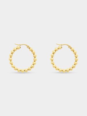 Stainless Steel 18ct Gold Plated Waterproof Beaded Hoop Earrings