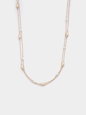 Metal Pearl Multi Drop Chain Necklace