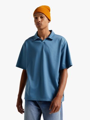 Men's Blue Open Collar Top