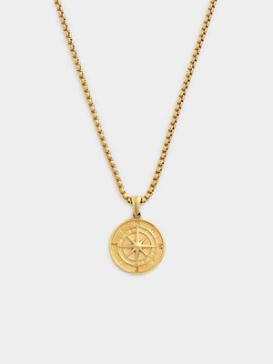 Icon Men's Stainless Steel Compass Pendant - Gold plated 55cm