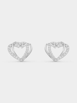 Sterling Silver Cubic Zirconia Linked Heart Stud Earrings