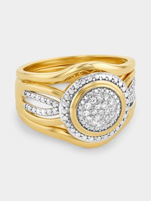 Ladies Yellow Gold Round Bow Trio Ring Set