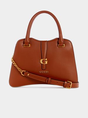 Women's Guess Brown Kuba Satchel Bag