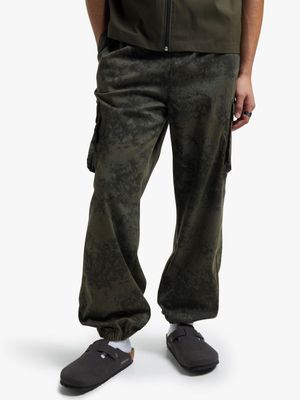 Men's Green Oil Print Cargo Jogger