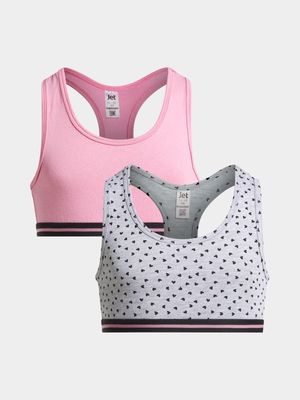 Jet Older Girls Pink/Grey Hearts 2 Pack Bra