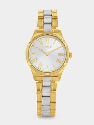 Tempo Gold Plated Silver Tone Dial Two-Tone Bracelet Watch