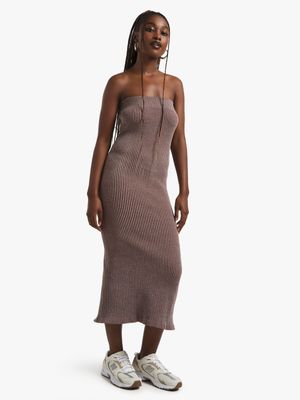 Women's Brown Bandeau Seamless Dress