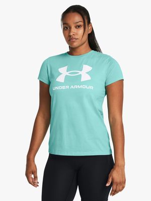 Womens Under Armour Sportstyle Logo Aqua Tee