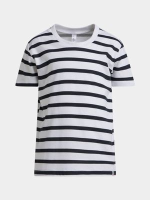 Younger Girl's White & Black Striped T-Shirt