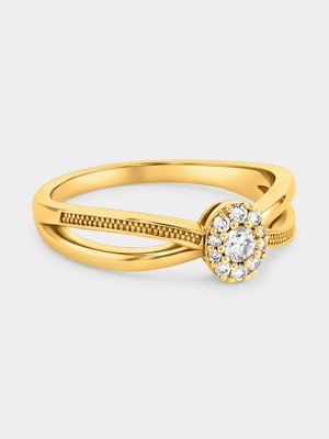 Yellow Gold Diamond Oval Solitaire Illusion Split-Shank Ring