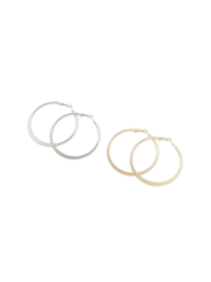 Women's 2 Pack Silver & Gold Hoop Earrings