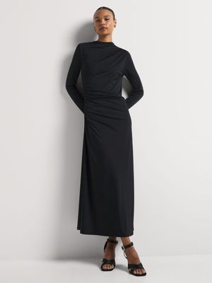 Polyamide Draped Highneck Column Dress