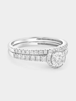 White Gold 1ct Lab Grown Diamond Round Halo Twinset Ring