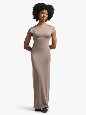 Women's Bronze Slinky Open Back Maxi Dress