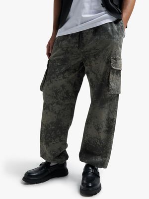 Men's Grey Oil Print Cargo Jogger