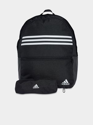 adidas Originals Unisex Horizontal 3 Stripes Pencil Black Backpack Set