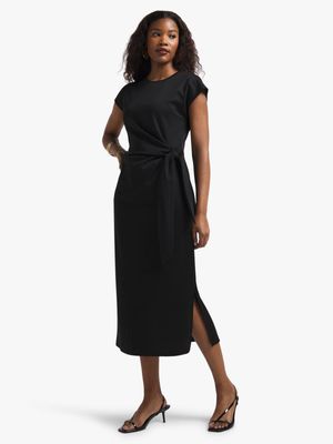 Women's Black Tie Front T-Shirt Dress