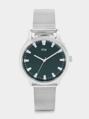 MX Silver Plated Teal Dial Mesh Watch