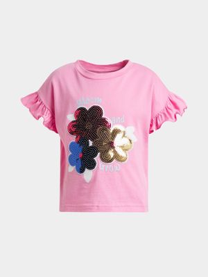 Younger Girl's Pink Graphic Print T-Shirt