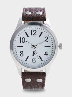 Men's Relay Jeans Vintage Round Brown PU Watch