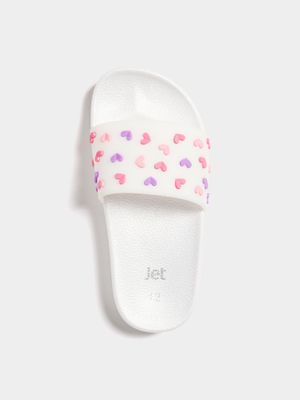 Jet Older Girls White Hearts Slide