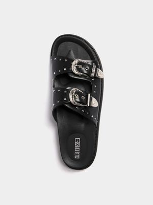 Women's Black Buckle Sandals