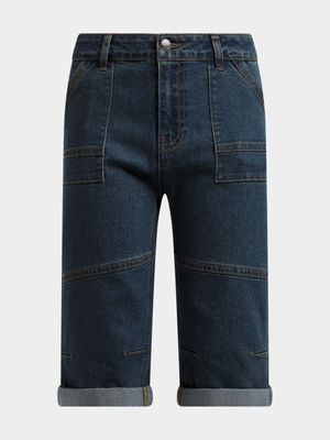 Older Boy's Blue Tint Wash Long Denim Shorts