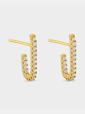 Yellow Gold Plated Cubic Zirconia Curved Stud Earrings