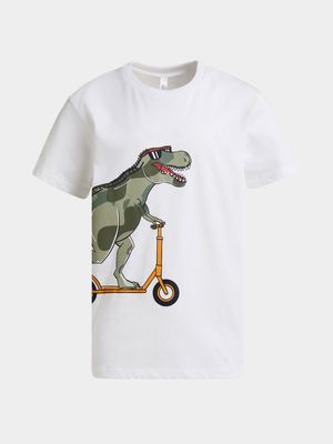 Younger Boy's White Graphic Print T-Shirt