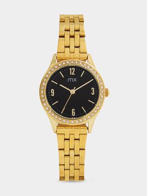 MX Gold Plated Black Dial Mesh Watch