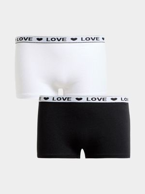 Jet Older Girls Black/White 2 Pack Love Boy Leg