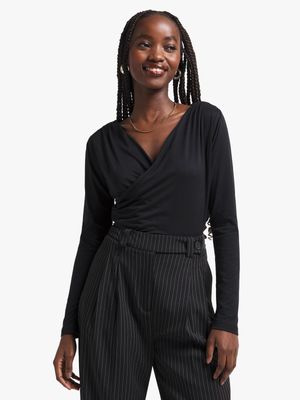 Women's Black Wrap Top