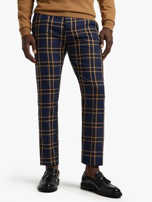 Jet Men's Navy/Brown Check Trouser