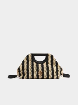 Striped Raffia Soft Clutch Bag