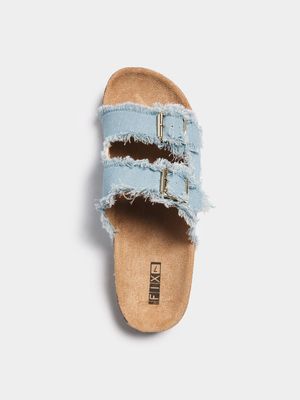 Women's Blue Denim Frayed Sandal